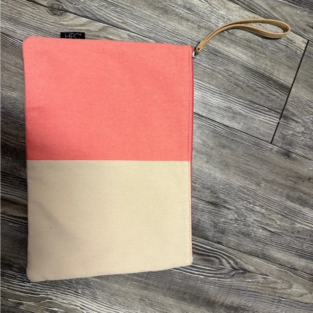 Hamilton Perkins Two-Tone Coral and Tan Wristlet